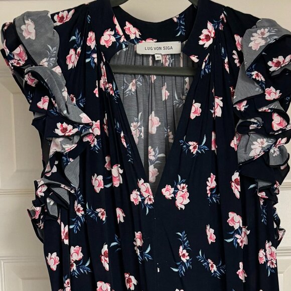 Lug Von Siga Maxi Blue w/ Pink Floral Dress - Size 42FR/US10 - Picture 4 of 16